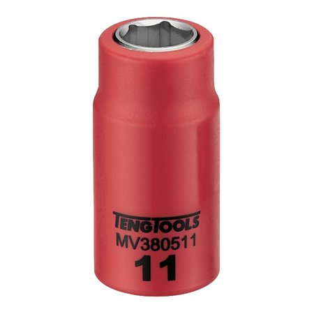 TENG TOOLS 3/8 Inch Drive 11MM Metric 6 Point 1000 Volt Shallow Insulated Socket MV380511
